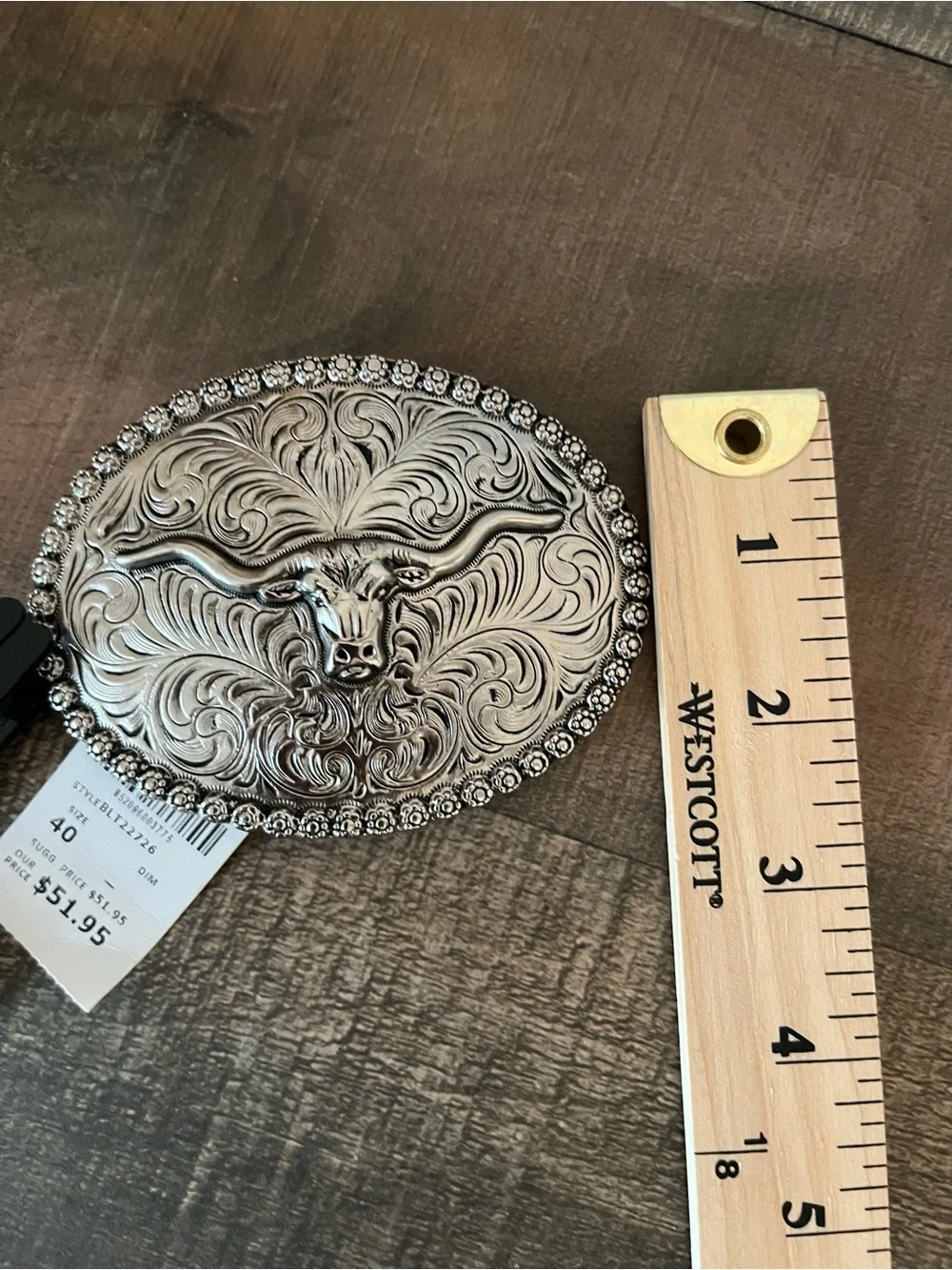 AndWest Men's Silver Longhorn Belt Buckle Western Oval‎ Steer Berry Edge NWT